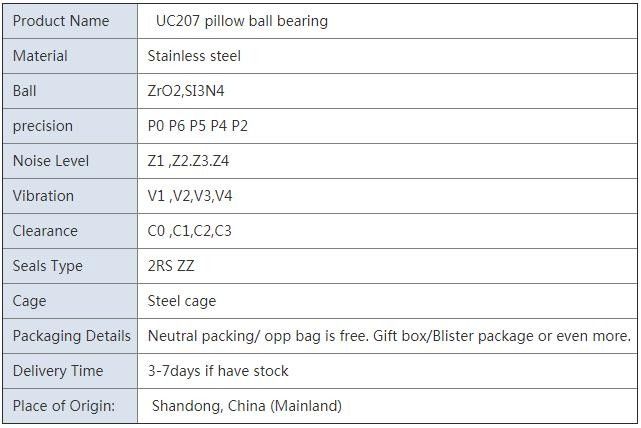 UC207 P0 P6 P5 P4 P2 যথার্থ সঙ্গে স্টেইনলেস স্টীল বালিশ বল সহন খুচরা যন্ত্রাংশ